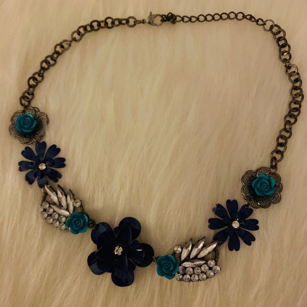 Teal and blue statement necklace
